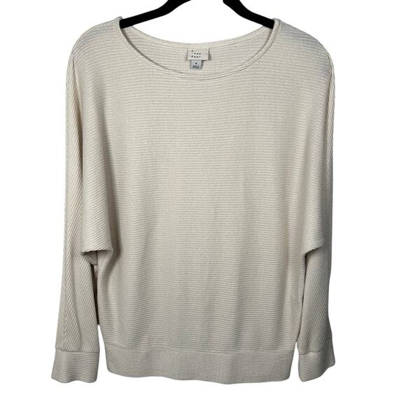 A New Day Cream Ribbed Round Neck Long Sleeve Top Women's Small - Picture 1 of 5